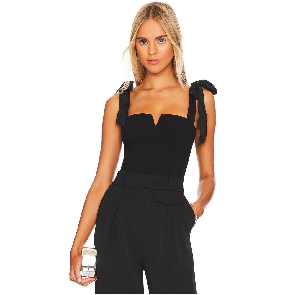 Free People Women's Black Lola Shoulder Tie Thong Bodysuit, Size XS, Like New